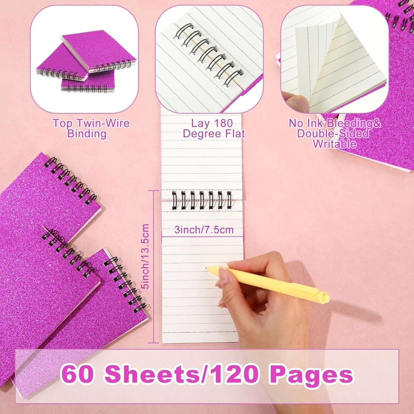 Tenceur 2 Pcs Pocket Notebook Bulk Small 3x5 Inch Spiral Notepads Mini Top Bound Notebook with Lined 120 Pages Ruled Memo Pads for Office College Nurse Essentials Back to School Gift (Black)