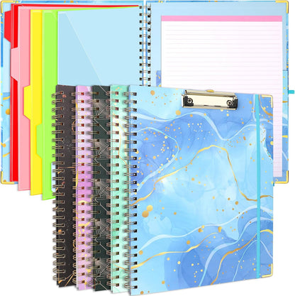 Foldable Spiral Clipboard Folio with Refillable Lined Notepad,5 Plastic Folders with 10 Pockets,Storage Clipboard Folder with Labels,Clipboards with Storage for Office Planner Clip Board-Pale Blue