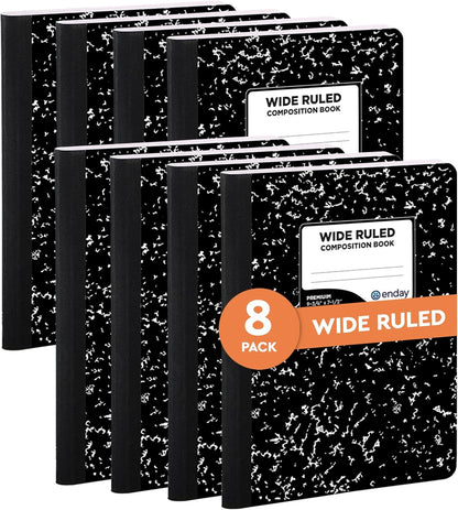 Emraw Marble Composition Notebook Wide Ruled Black and White Composition Books 100 Sheets (4 Pack) - By Enday