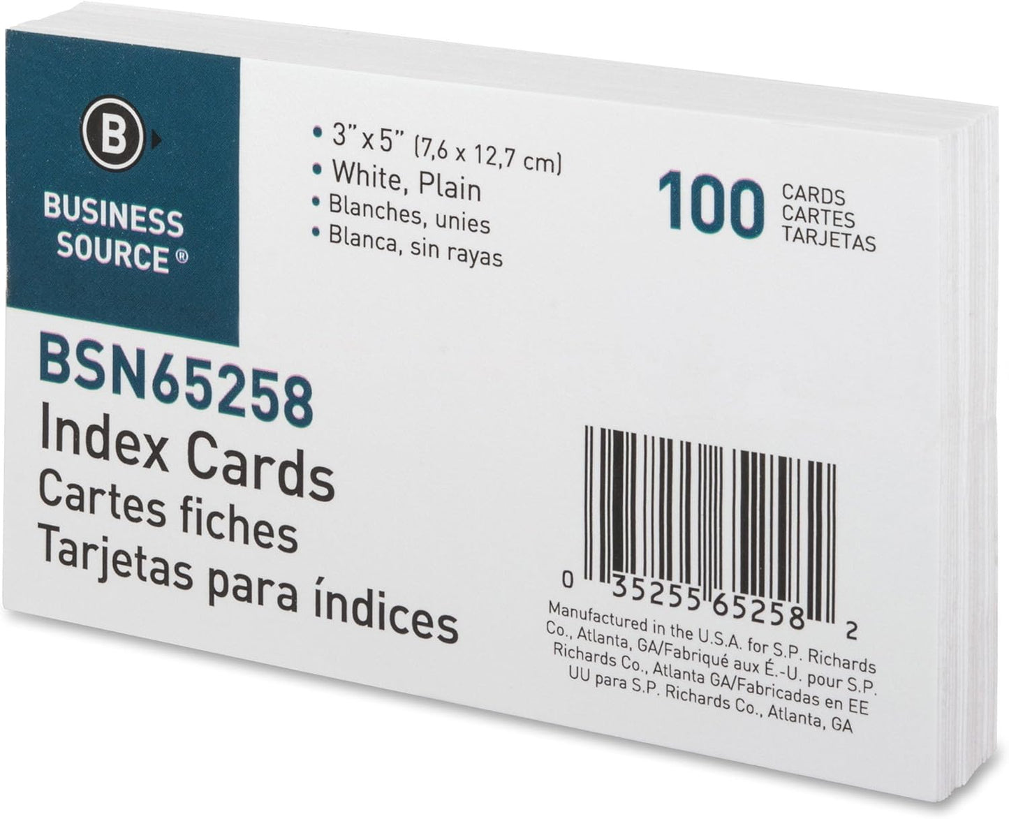 Business Source Plain Index Cards, White, 5 X 8