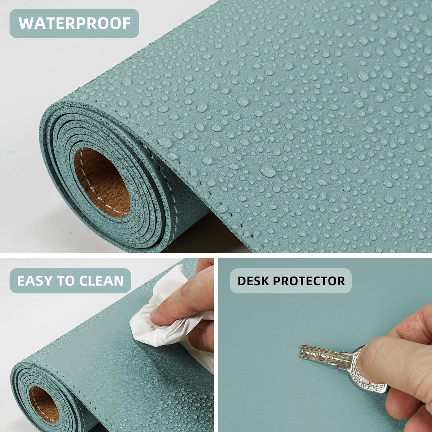 Large Desk Mat 47.2" x 17" Leather Desk Pad Protector with Natural Cork & PU Leather, Non-Slip Office Desk Mat, Large Mouse Pad, Waterproof Desk Blotter pad for Office&Home(Black)