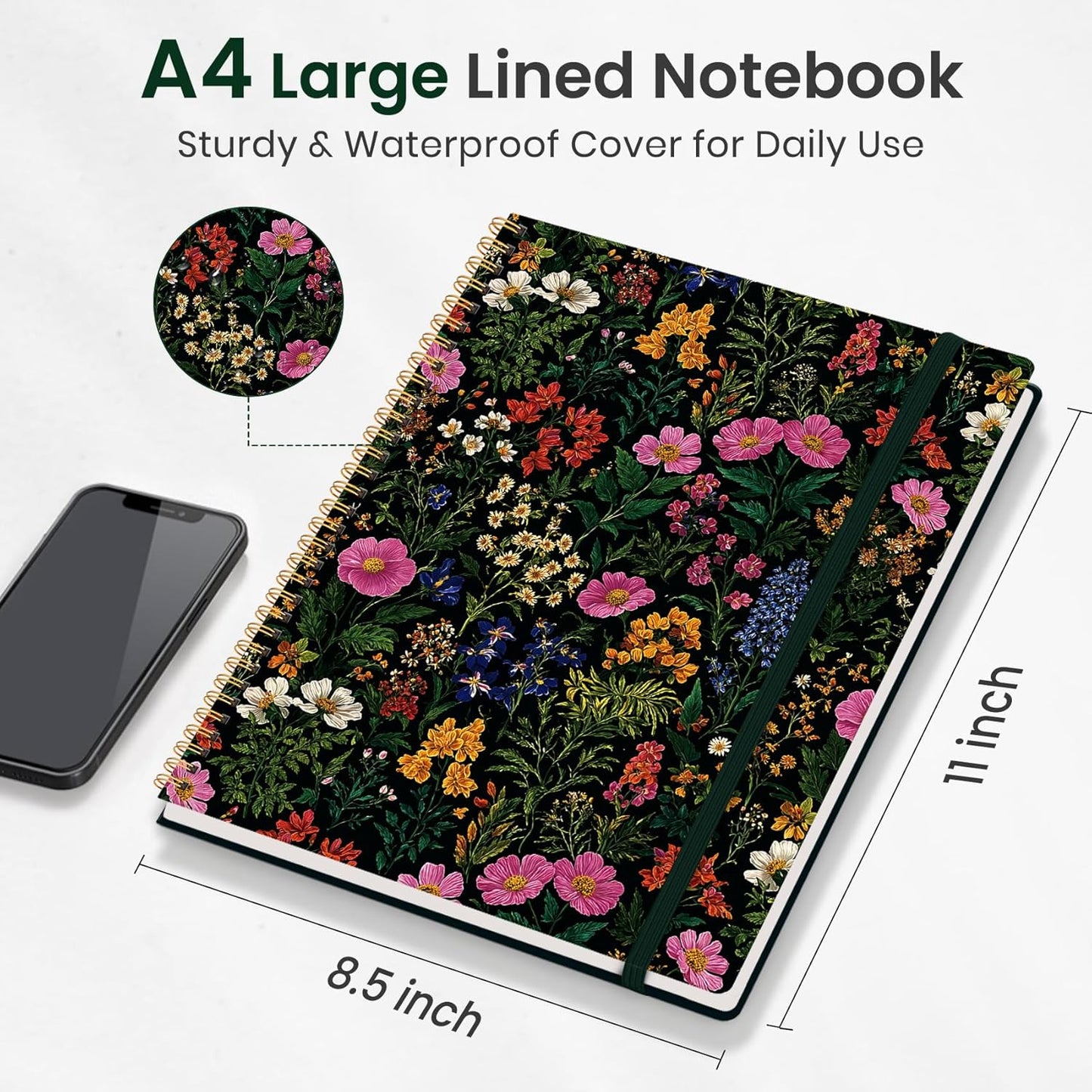 Taja Large Spiral Lined Journal for Women, 8.5" x 11" Notebooks for Work Collge Ruled, A4 Aesthetic Cute Journaling Notebooks for Writing, Plastic Cover, Celestial