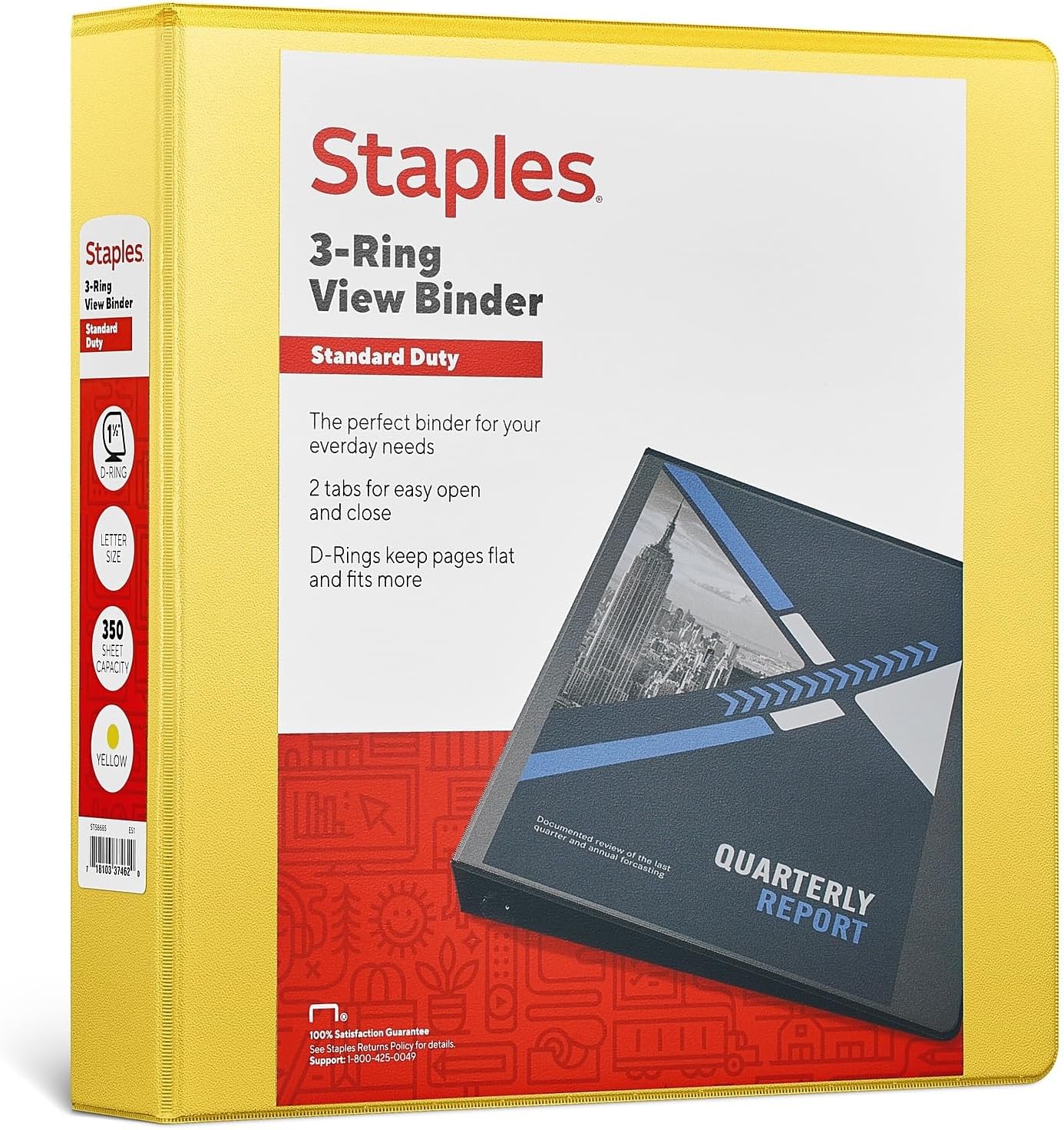 Staples Standard 2-Inch 3-Ring View Binder, Holds Up to 450 Sheets, Orange, Durable Binder for Office & School