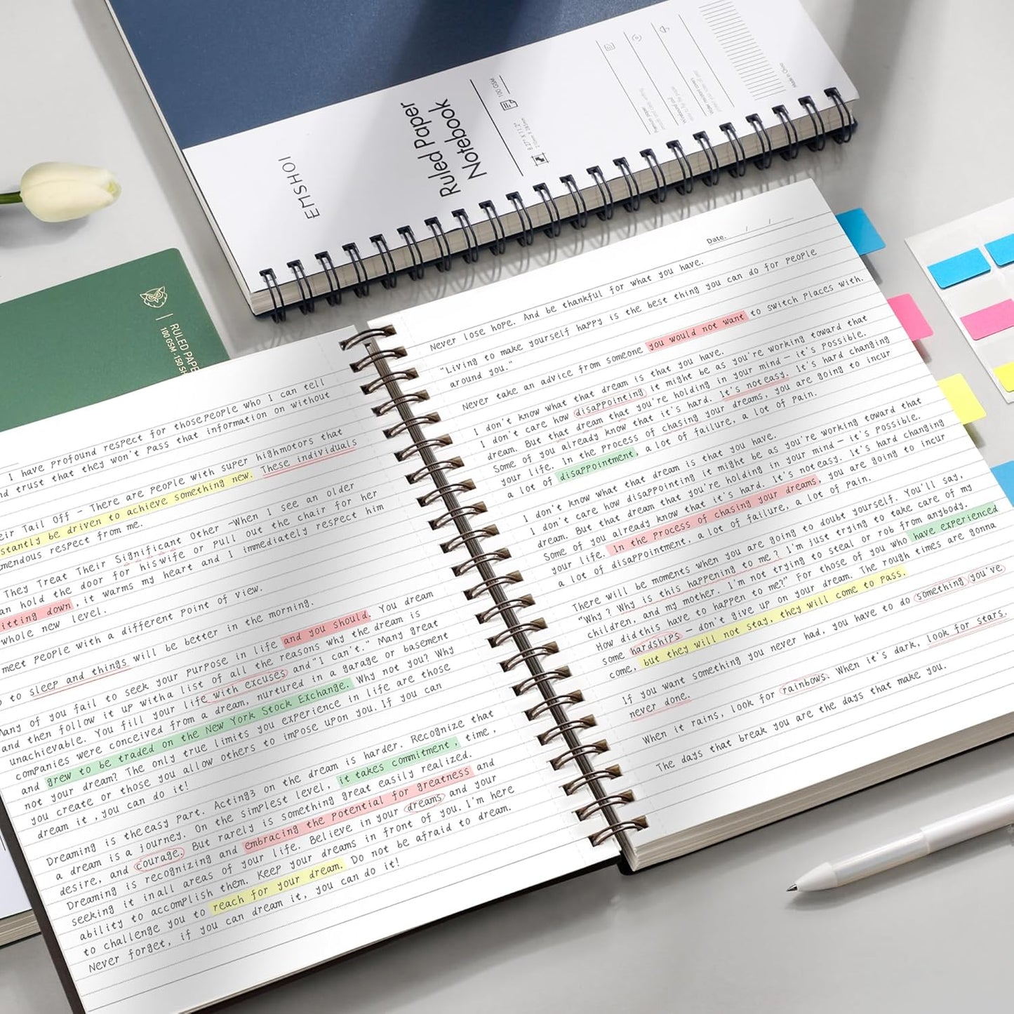 EMSHOI A5 Spiral Notebook College Ruled Lined Journal, Small 5.7" X 8.22", 300 Pages/150 Sheets, 100gsm Thick Paper, Waterproof Hardcover, for Office School Women Men Work Writing Notes, Blue