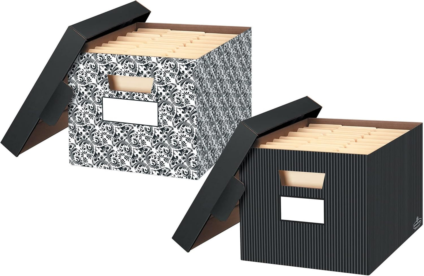 Bankers Box 4-Pack Pinstripe Design, Medium Duty File Storage Boxes with Lids, FastFold Assembly, Letter/Legal, STOR/FILE, (0029803)