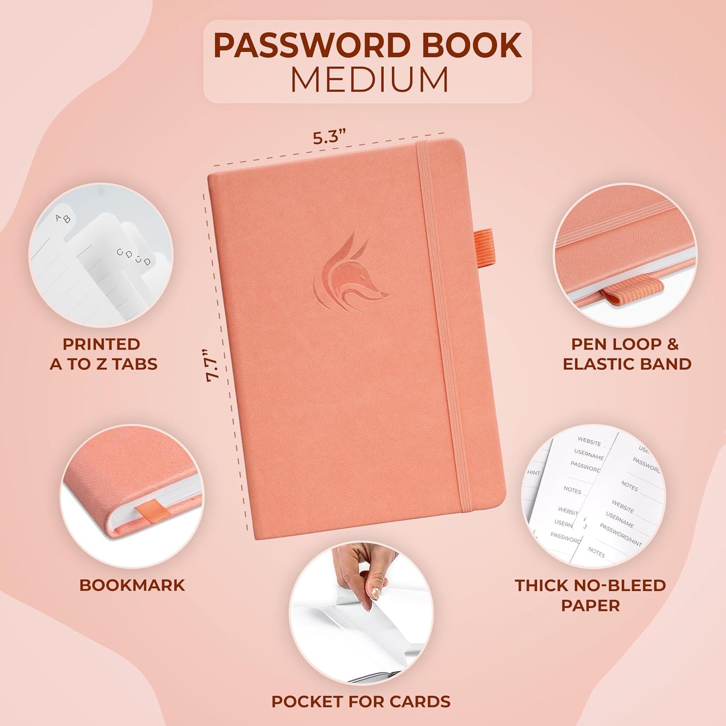 Clever Fox Password Book with alphabetical tabs. Internet Address Organizer Logbook. Small Pocket Password Keeper for Website Logins (Orange)
