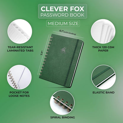 Clever Fox Password Book Spiral – Internet Address & Password Organizer with Laminated Alphabetical Tabs – Password Keeper Journal – Hardcover, Medium Size, 6.1x7.7” (Mystic Blue)