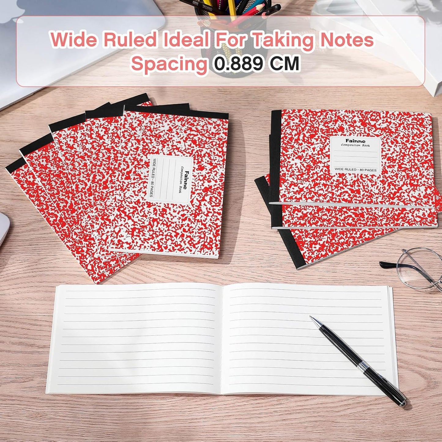 Fainne 20 Pieces Composition Notebooks 80 Pages Half Size Wide Ruled 4-7/8 x 7-1/2" Composition Books 11/32" Spacing Assorted Primary Covers Bulk(Green,Snowflake)