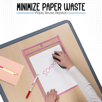 Essex Wares - 6 Pack, Assorted, Dry Erase Pocket Document Protectors, 10" Wide x 13.5" Tall- Dry Erase Clear Plastic Sleeves - Reusable & Easy Erase Plastic Invoice Holders, Water-Resistant & Durable