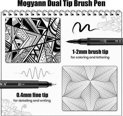 Mogyann Drawing Pens, 12 Pack Dual Brush Pens Black Markers for Art Drawing Sketching