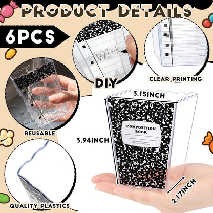 Mimorou 6 Pcs Teacher Gift Box Teacher Appreciation Gift Container Thank You Pencil Notebook Composition Book Crayon Candy Popcorn Holders for End of Year Graduation Party (Notebook)