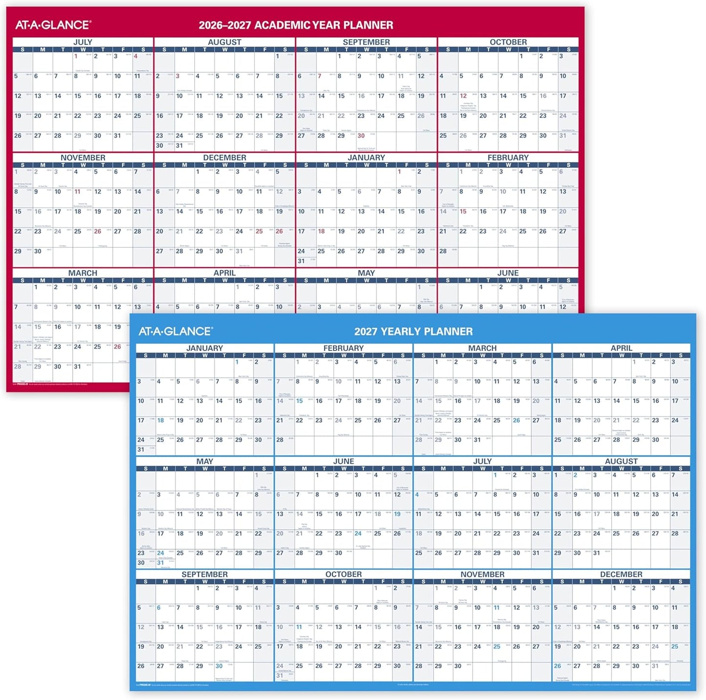 AT-A-GLANCE Dry Erase Calendar 2026-2027 Academic & Regular Year Wall Planner, 12-Month, 24" x 36", Double Sided, Vertical (PM210S28)