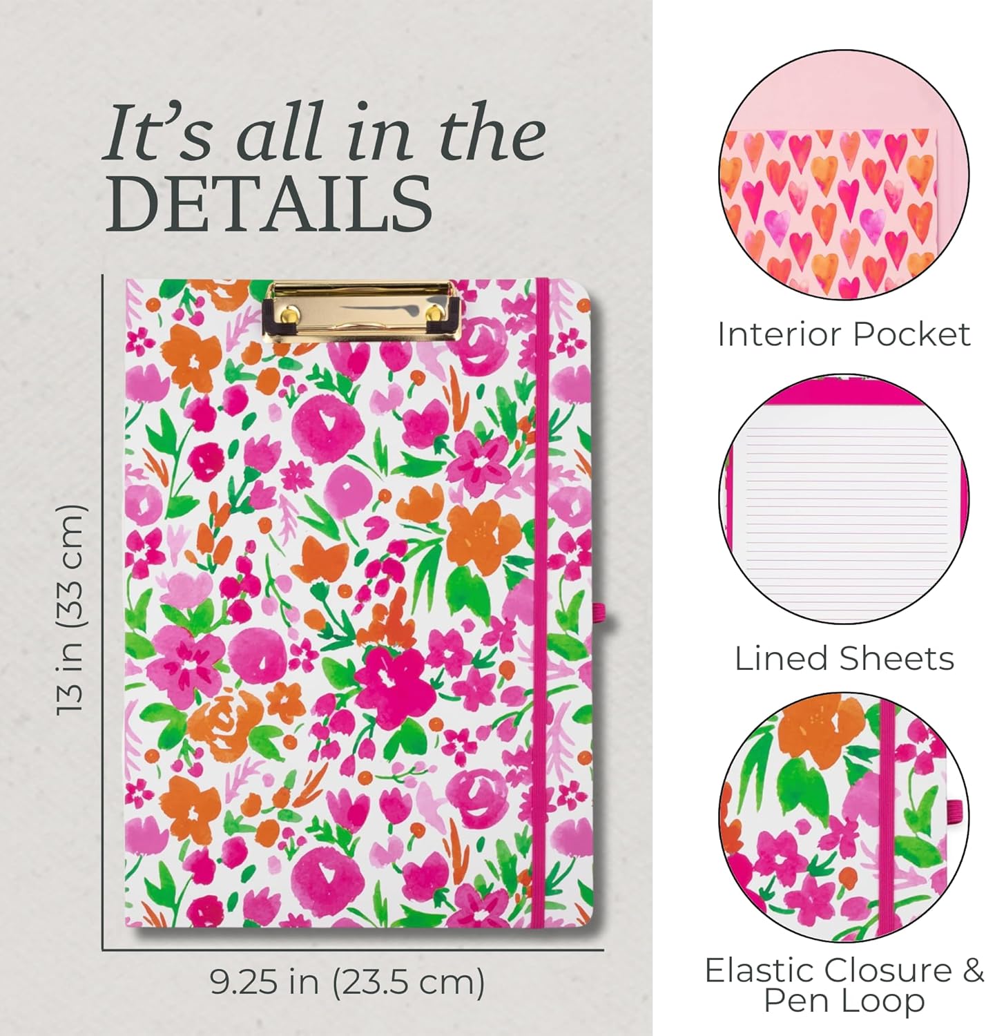 Steel Mill & Co Cute Clipboard Folio With Refillable Lined Notepad and Daily Planner, Double Clipboard Folder, 9.25" x 12.25" Padfolio for Work (Watercolor Flowers)