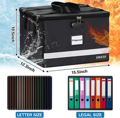 File Box with Lock - Portable File Organizer Box with Handle, Sturdy Important Document Organizer with Label, Slide, Reflective Strip for Hanging Letter/Legal Folder