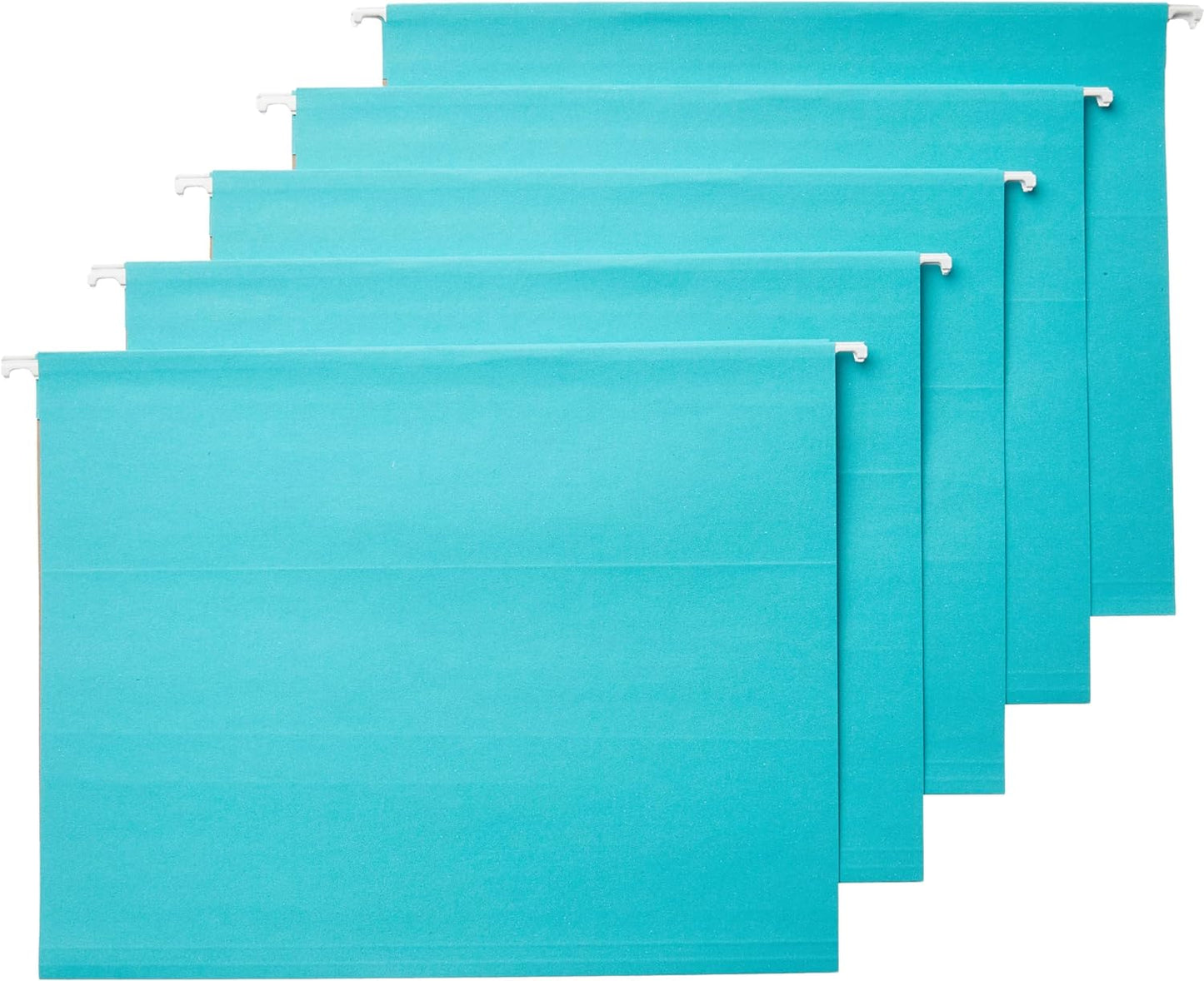 Amazon Basics Hanging File Folders with Adjustable Tabs, Sturdy Expandable Document Organizer, Letter Size 8.5x11 inch, Green, 25-Pack