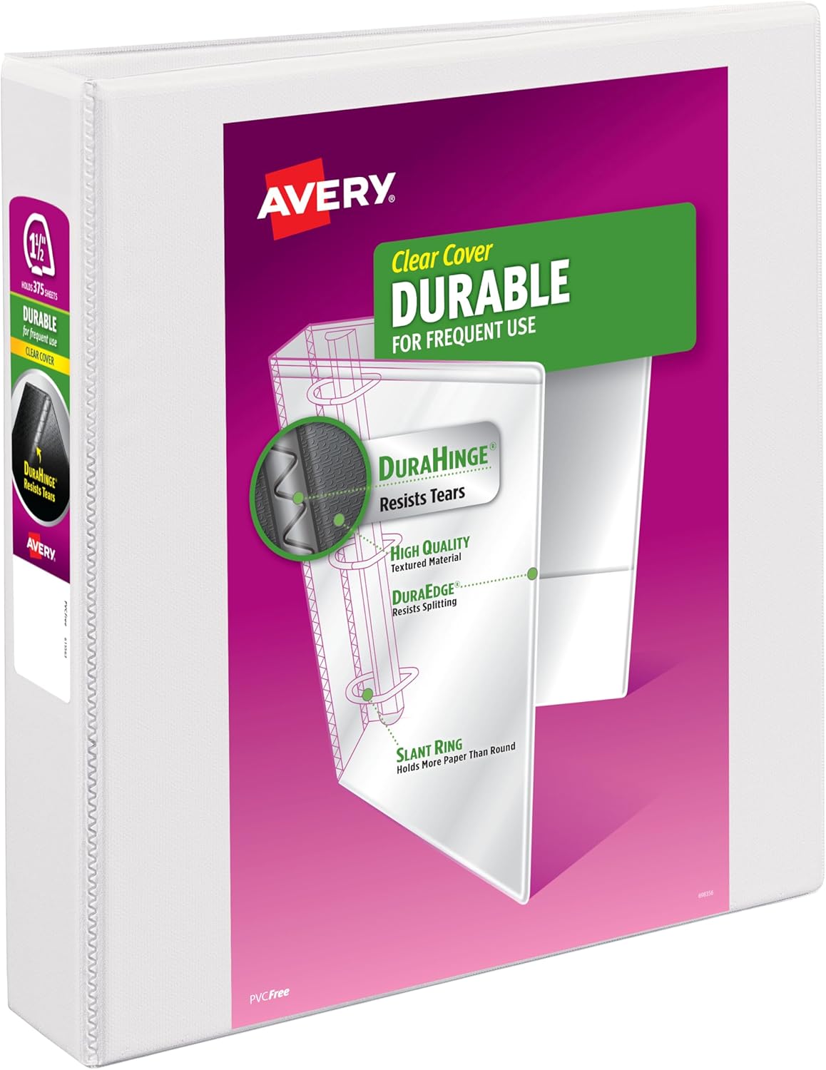 Avery Durable View 3 Ring Binder for Home, School Supplies, Office, or Organization Needs, 1" Slant Ring, 1 Pack White Binder (17012)