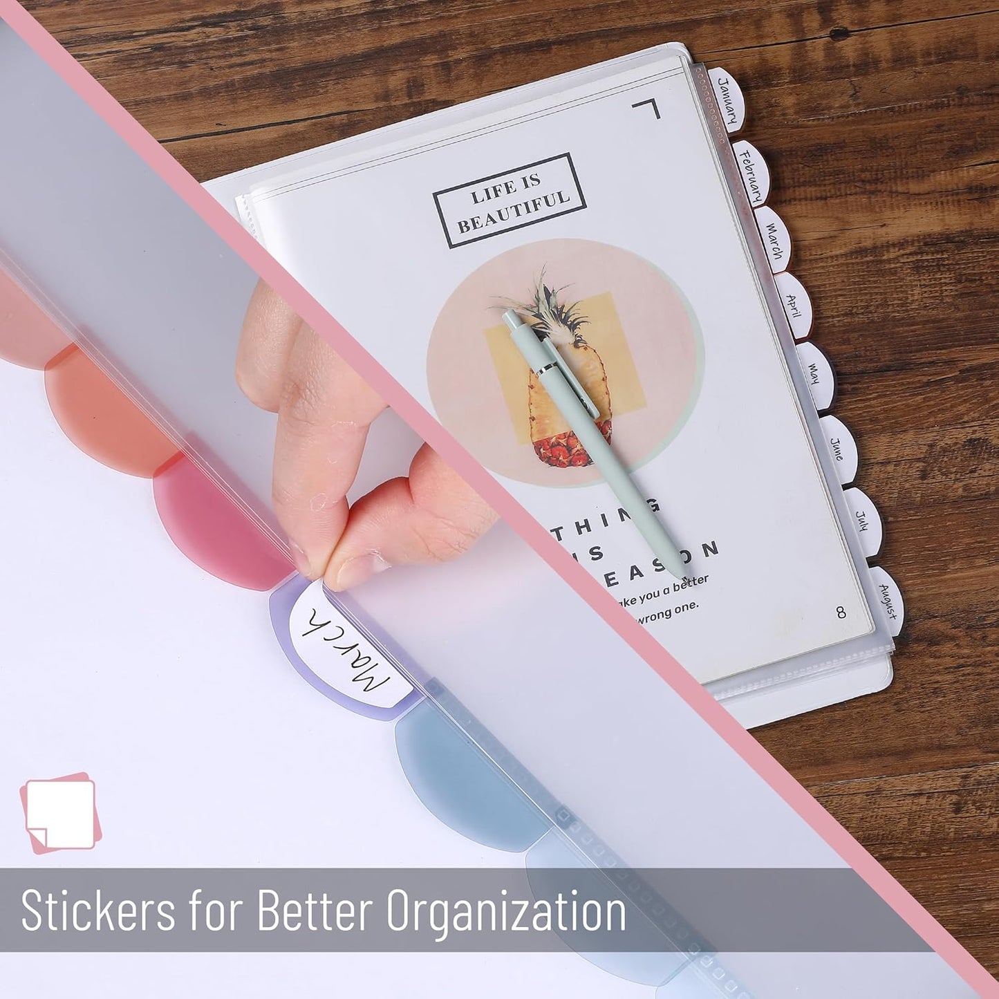Mr. Pen- Clear Sheet Protectors with Tabs, 8.5x11 Inches, 8 Tabs, 2 Sets, Durable Clear Plastic Dividers for 3 Ring Binders, Insertable Index Page Divider with Multicolor Tabs