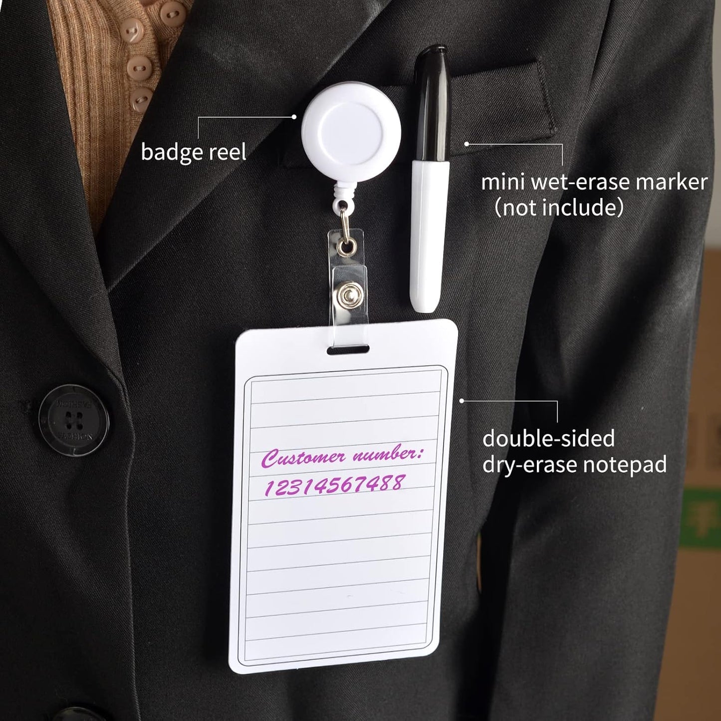 3 Pieces 3”*5” Erasable Notepad Badge with Retractable Badge Reel or Clip Dry-Erase Notepad Pocket Sized Erasable Notepad (Retractable)