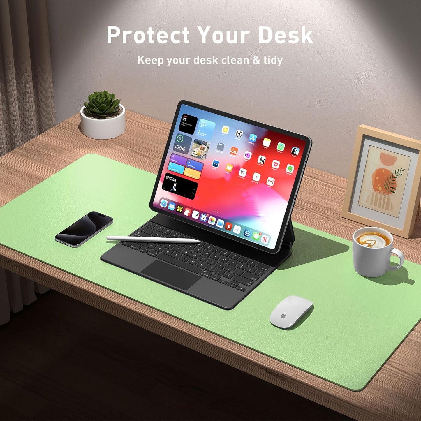Aothia Leather Office Desk Pad Protector, Non-Slip PU Leather Desk Blotter, Waterproof Laptop Writing Mouse Pad for Office and Home, Black, 31.5" x 15.7" - Colors B