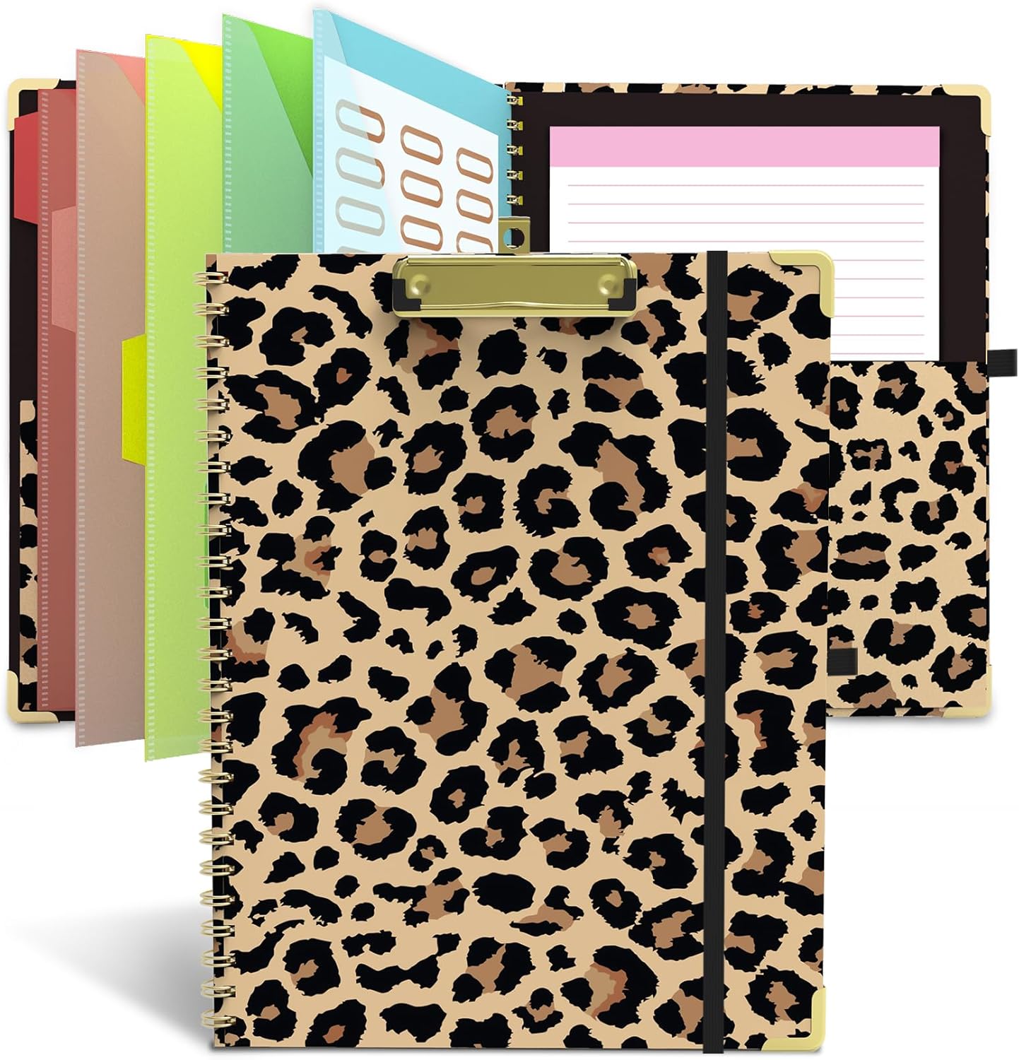 Clipboard Folder with Notepad Refillable Lined for Letter Size (11" x 8.5"), 5 Dividers with Storage 10 Pockets, Cute Spiral Foldable Clipboard with Metal Clip School Office Supplies (Sunflowers)