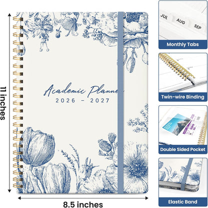 Planner 2026-2027, Academic Year Monthly and Weekly Calendar Planner, Jul 2026 - Jun 2027, Hardcover Teacher Student Planning Agenda book with Tabs, Perfect for School Office Supplies, 6.3" x 8.5" - Wildflowers