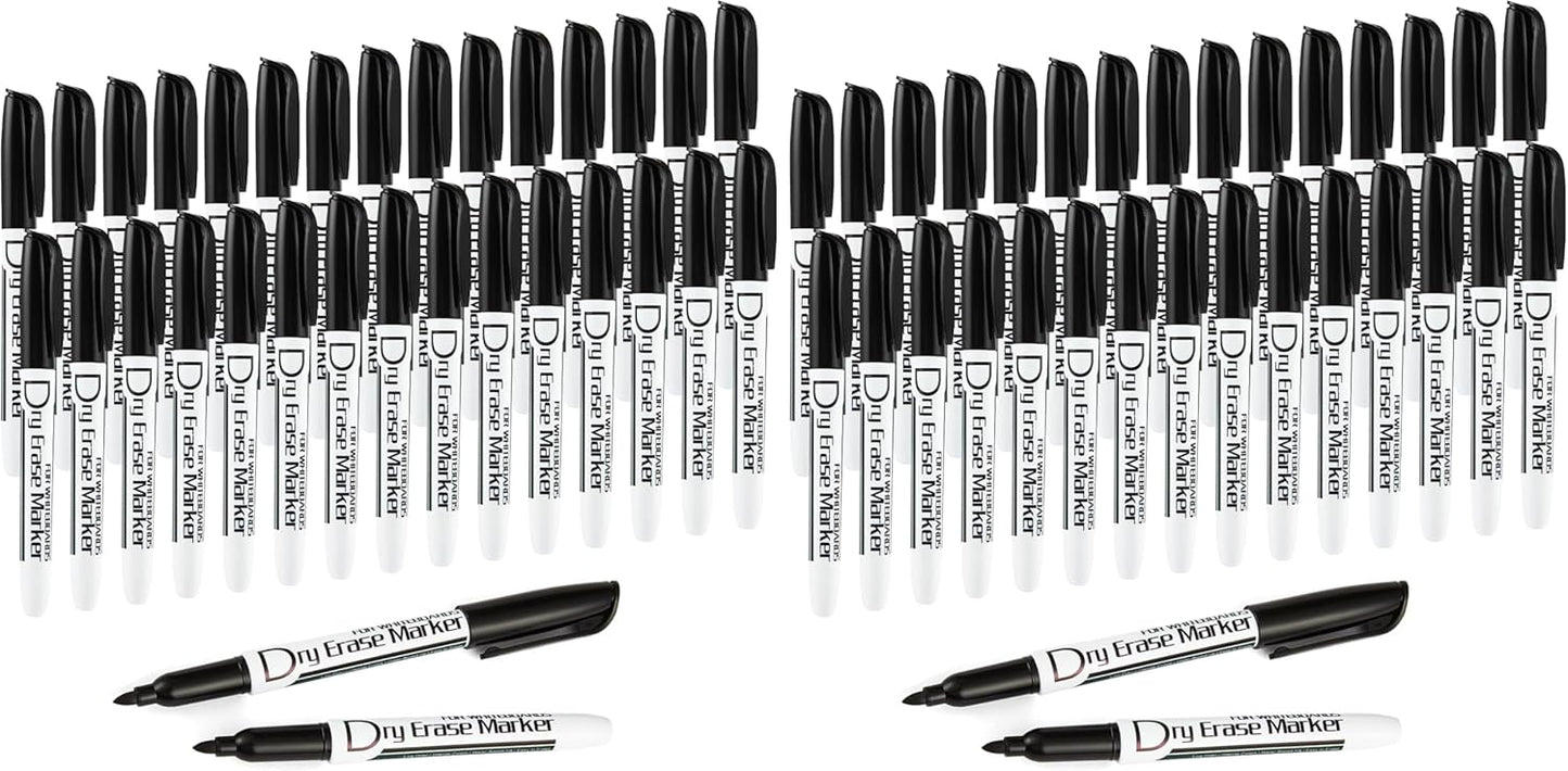 Volcanics Black Dry Erase Markers Low Odor Fine Whiteboard Markers Thin Box of 30