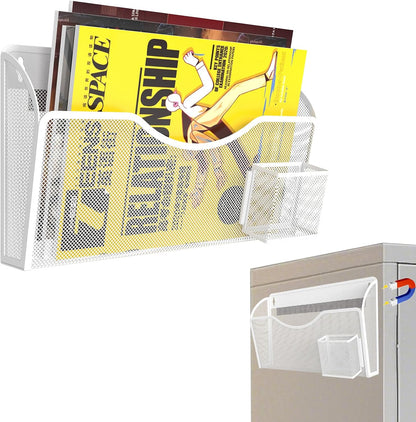 Magnetic File Holder 1 Pockets File Folder Organizer with Pen Holder, Office Hanging Magazine Rack for File Cabinets, Magnetic Paper Holder, No Drilling Mail Organizer for Refrigerator, Office (Black)