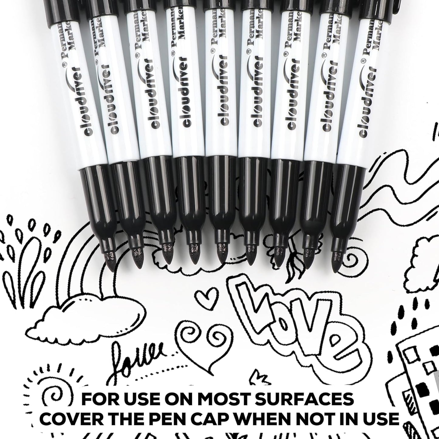 cloudriver Black Permanent Markers Fine Tip, 60 Packs Permanent Markers Bulk, Quick Drying & Fade Resistant, Permanent Marker Set Works on Plastic,Wood,Stone,Metal and Glass for Doodling, Marking