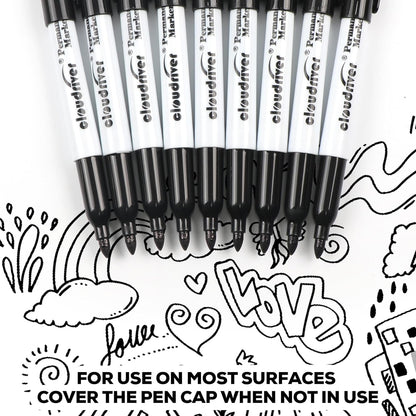 cloudriver Black Permanent Markers Fine Tip, 60 Packs Permanent Markers Bulk, Quick Drying & Fade Resistant, Permanent Marker Set Works on Plastic,Wood,Stone,Metal and Glass for Doodling, Marking