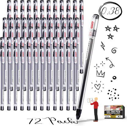XFasten Extra Fine Point Pens 0.38mm 24-Pack Japanese-Style Fine Tip Gel Ink Ballpoint Pen Black, Smooth Ink Flow, Smudge-Free, Quick-Drying, No Smear for Journaling, Note-Taking, Office, and School