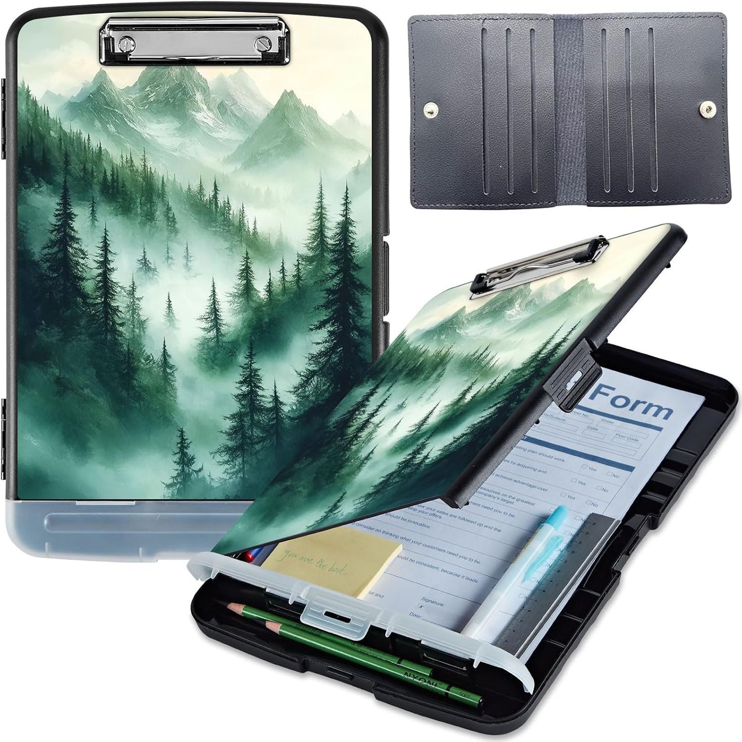 Clipboard with Storage, Heavy-Duty Side-Opening Folder with Pen Holder, Durable Plastic Nursing Clipboard for Nurses, Teachers, and Sales, Cow Prints 02