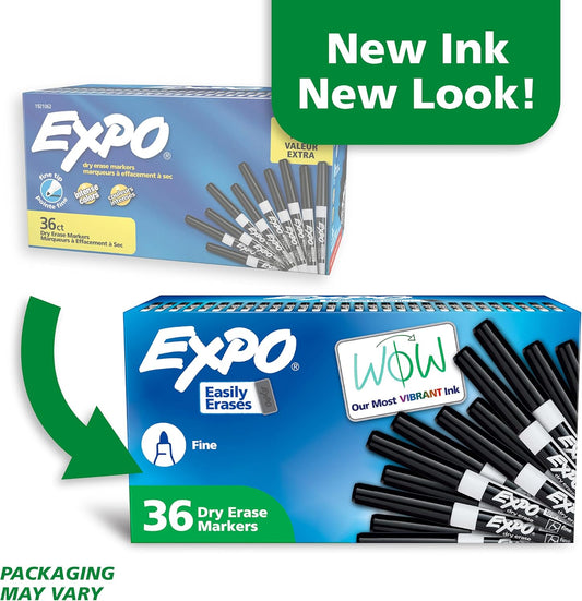 EXPO Dry Erase Markers, Low Odor Ink, Black, Fine Tip, 40 Count - Whiteboard, Calendar, Organization, Essential Supplies for Office, School, Classroom, Teachers