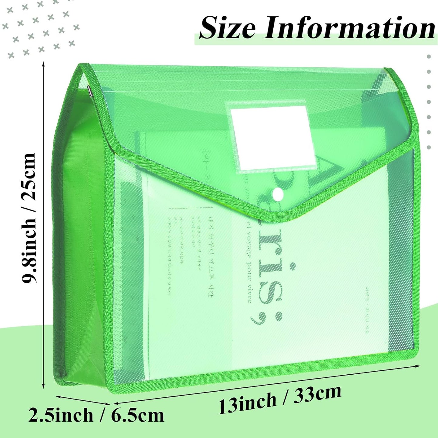 10 Pieces Plastic File Folders Envelope Expanding File Wallet Organizer Documents Folder with Snap Closure and Pocket, A4 Size Waterproof Transparent Pouch(White,Horizontal)