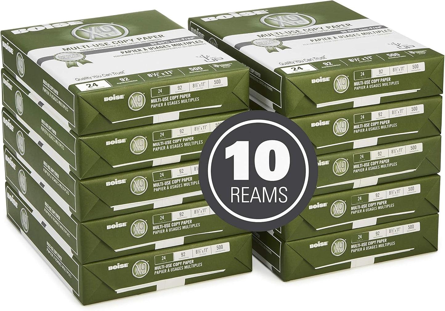 Boise X-9 Multi-Use Printer & Copy Paper, 5 Reams, White, Ledger (11in x 17in), 2500 Sheets Per Case, 20 Lb, 92 Brightness