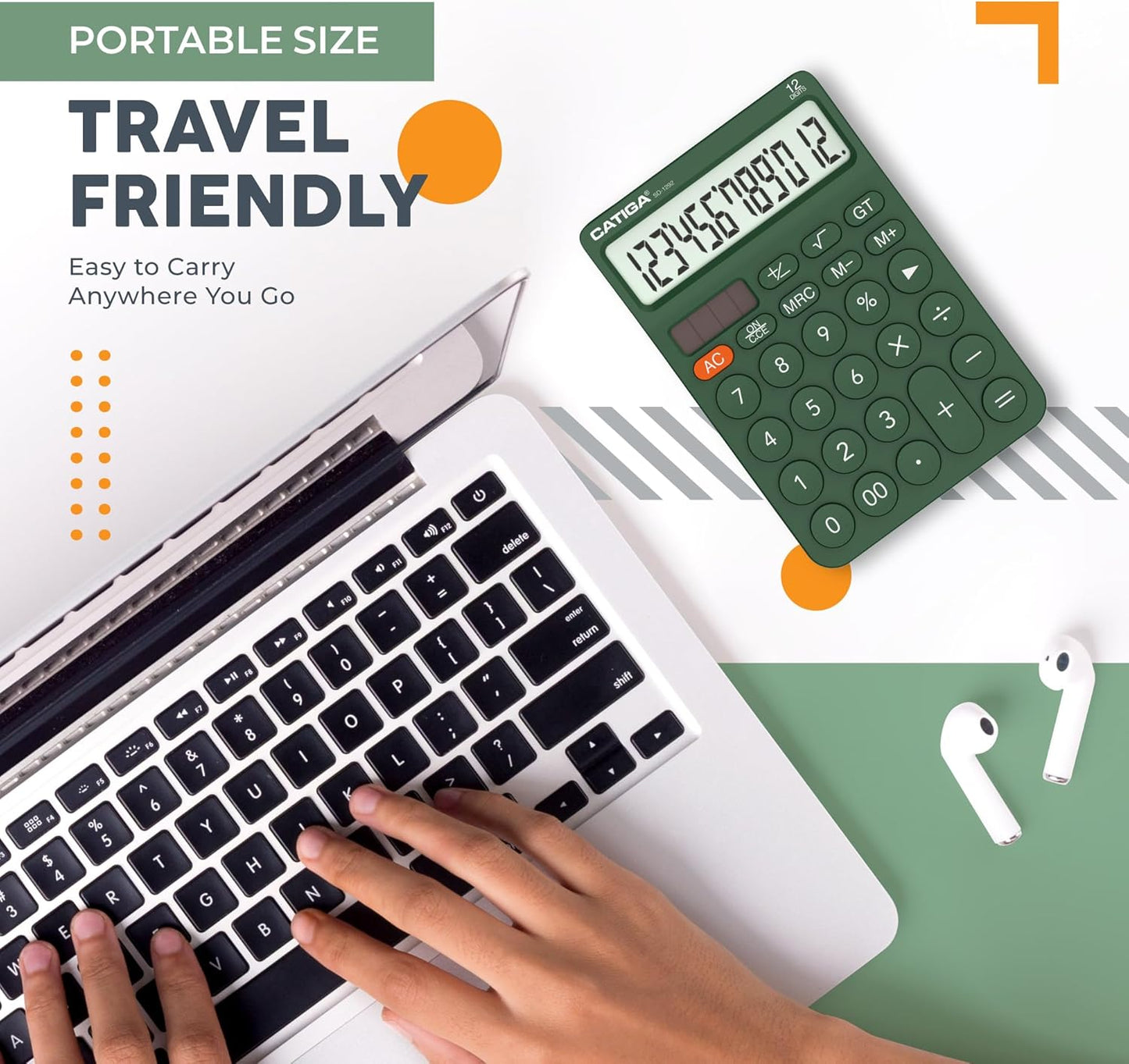CATIGA 12 Digit Desktop Calculator Basic Desk Calculator with Large LCD Display, Big Buttons, 4 Function, Solar and Battery Dual Power, for Office, School, Home, SD-1292 Green