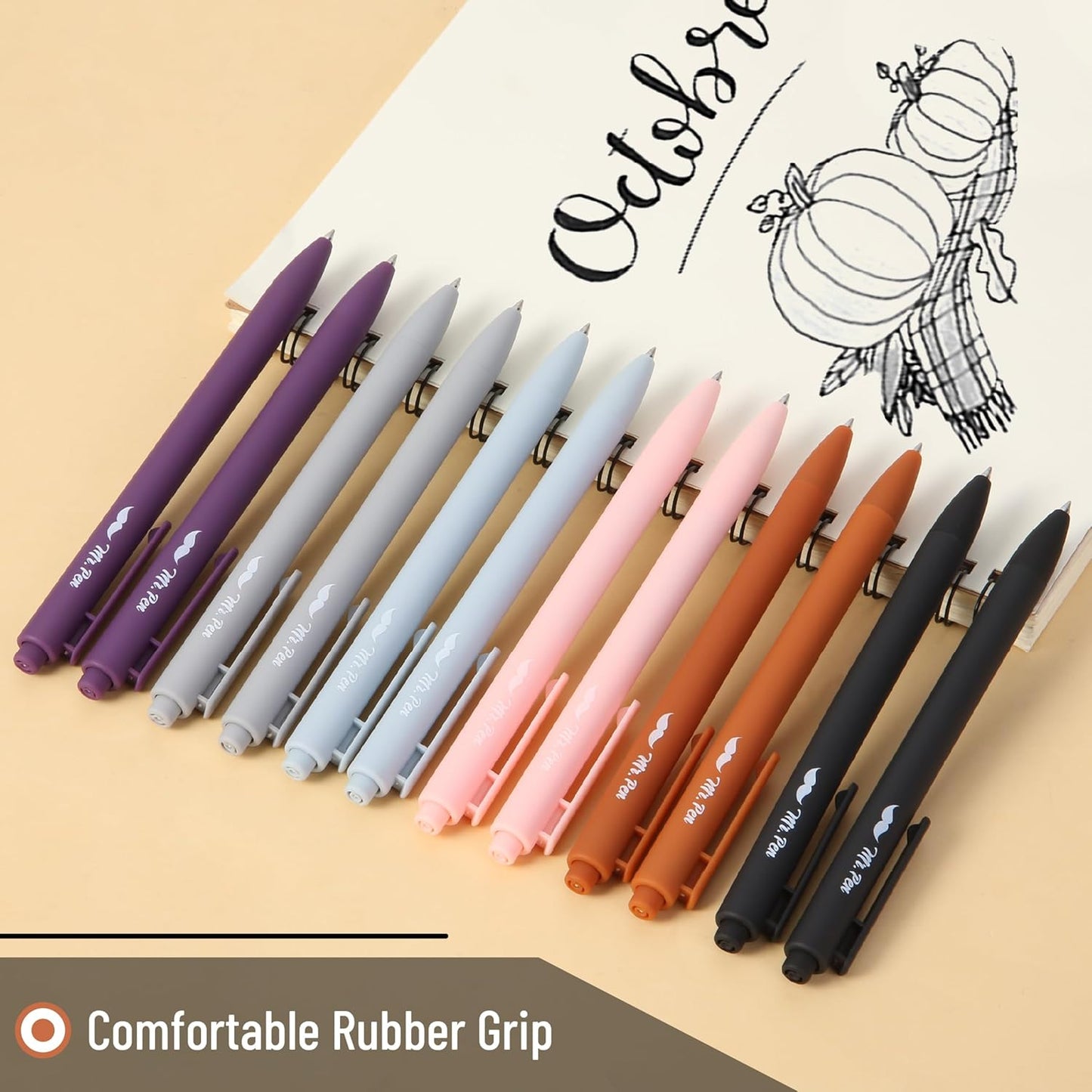 Mr. Pen- Retractable Gel Pens, 12 Pack, Colorful Ink, Fine Point 0.7mm, Fast Dry, Smooth Writing, Cute Pens for Drawing, Writing Planner and School Supplies