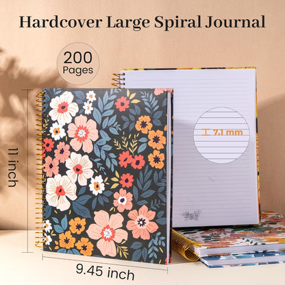 CAGIE Spiral Notebook Journal 8.5 x 11 Hardcover Notebooks College Ruled with Large Pockets Aesthetic Floral Note Book Spiral Bound Notebooks for Work Note Taking Women Writing School, 200 Pages