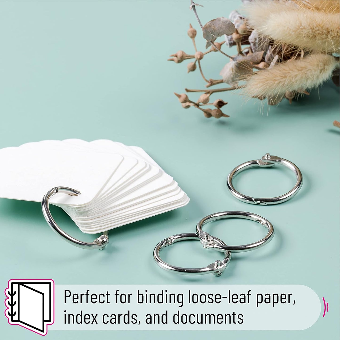 Mr. Pen- Loose Leaf Binder Book Rings, 5 Assorted Sizes (0.6", 1", 1.2", 1.5",2"), 36 Pack, Metal Binder Rings for Index Cards, Keychains, School, Home, Office, Silver