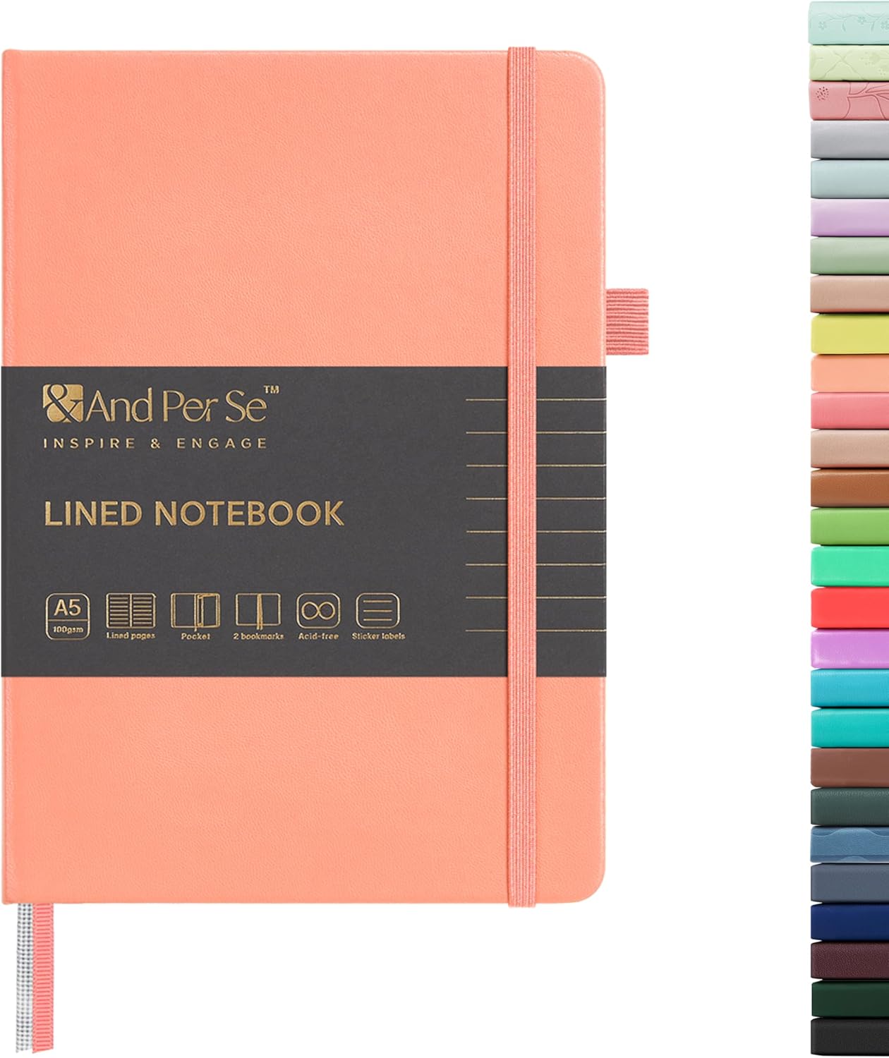 &And Per Se Lined Journal Notebook, 160 Pages, A5 5.7 x 8 inches College Ruled Thick Paper Notebook Journals for Writing, Hardcover Notebooks for Women Men Office School (1 Pack, Green) - Colors B