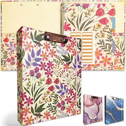 Binditek 3 Ring Binder 1 Inch, Letter Size, Binder Organizer with 5-Tab Dividers, 2 Interior Pockets, Low Profile Clip Cover, Label Stickers, 175 Sheet Capacity, Floral, 1 Pack