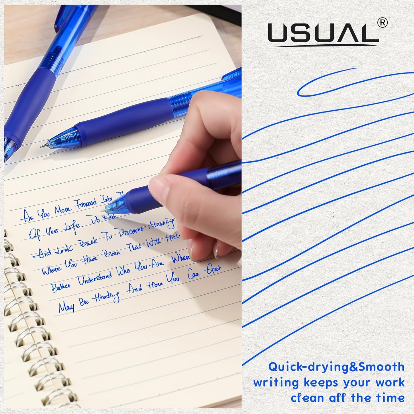 USUAL Gel Pens 0.5 mm,12 Pack Retractable Black Ink Pen Fine Point Rollerball Pens,Quick Dry Smooth Writing,No Bleed for Journaling Note Taking, Home School Office Supplies
