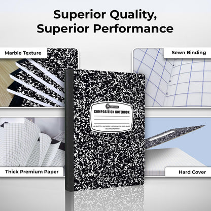 Rosmonde 50 Pack Composition Notebooks Bulk, Wide Ruled Composition Notebook, 200 Pages (100 Sheets), 9-3/4 x 7-1/2, Black Marble, Bulk School Supplies, Office Notebooks, Bulk Notebooks for School