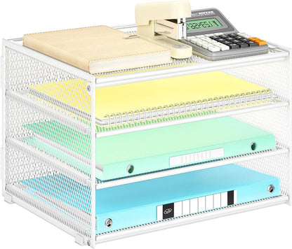 Lavatino 3-Tier Letter Tray Desk Organizer, Mesh Metal Paper File Tray Organizer for Desk, Office Supplies & Home Organization, Fits A4 Paper, Mail, Magazines & Office Accessories (Black with Handle)