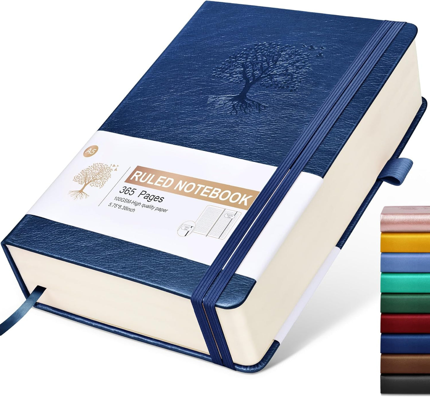 Lined Journal Notebook -365 Pages A5 Thick Journals for Writing Ruled Notebook, Hardcover Leather Journal for Women Men Daily Journal Notebook for Work, Note Taking, 100Gsm Lined Paper( 5.75'' X 8.38'' Green)