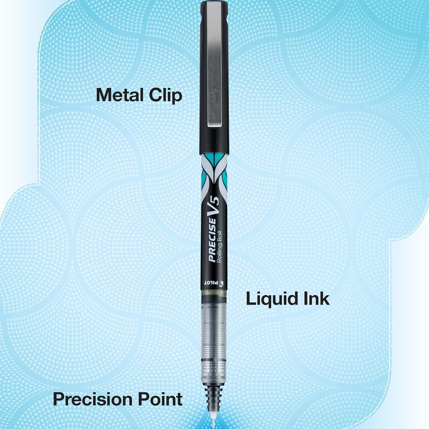PILOT Precise V5 Stick Deco Collection Liquid Ink Rolling Ball Stick Pens, Extra Fine Point (0.5mm) Assorted Ink Colors, 9-Pack (38811)