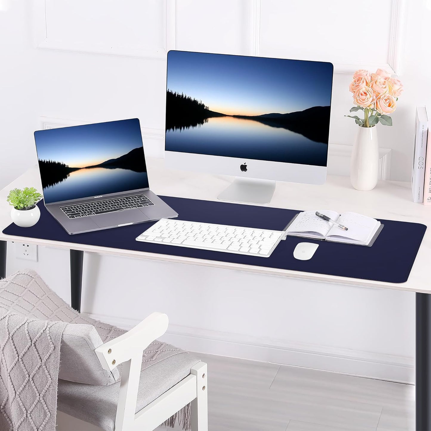 Large Desk Mat 47.2" x 17" Leather Desk Pad Protector with Natural Cork & PU Leather, Non-Slip Office Desk Mat, Large Mouse Pad, Waterproof Desk Blotter pad for Office&Home(Black)