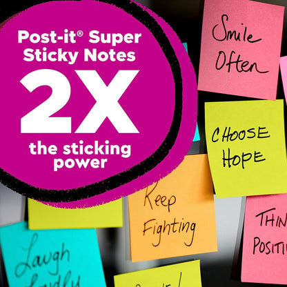 Post-it Super Sticky Lined Notes, 4 Sticky Note Pads, 8 x 6 in., School Supplies, Office Products, Sticky Notes for Vertical Surfaces, Monitors, Walls and Windows, Energy Boost Collection