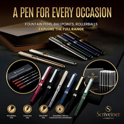 Scriveiner Midnight Blue Rollerball Pen - Stunning Blue Lacquer Luxury Pen, Chrome Finish, Schmidt Ink Refills, Men & Women, Professional, Executive Office, Nice Pen