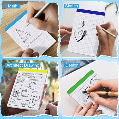 Tenceur 8 Pack Grid Paper Pad 4 x 6 Inch Graph Paper Pad, Graft Paper 30 Sheets Graph Ruled Grid Pad Notebook Notepads Memo Pads Math Grid Note Pad Scratch Pads Assorted Colors(5 Squares Per Inch)