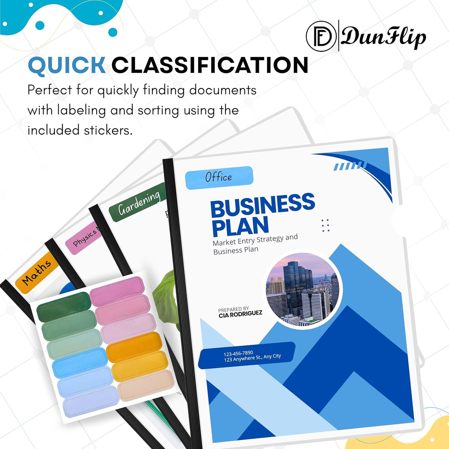 Clear Report Covers with Sliding Bar 40 Pack - 70 Sheet Capacity Presentation Folders with 48 Label Stickers for US Letter Size 8.5x11" and A4